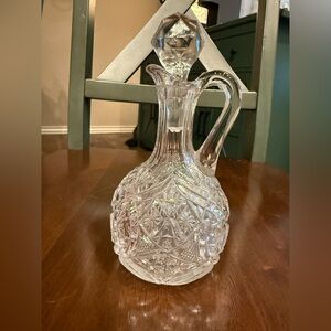 Vintage Clear EAPG Pressed Glass Round 7 1/4" Cruet w/ Stopper w pontil mark